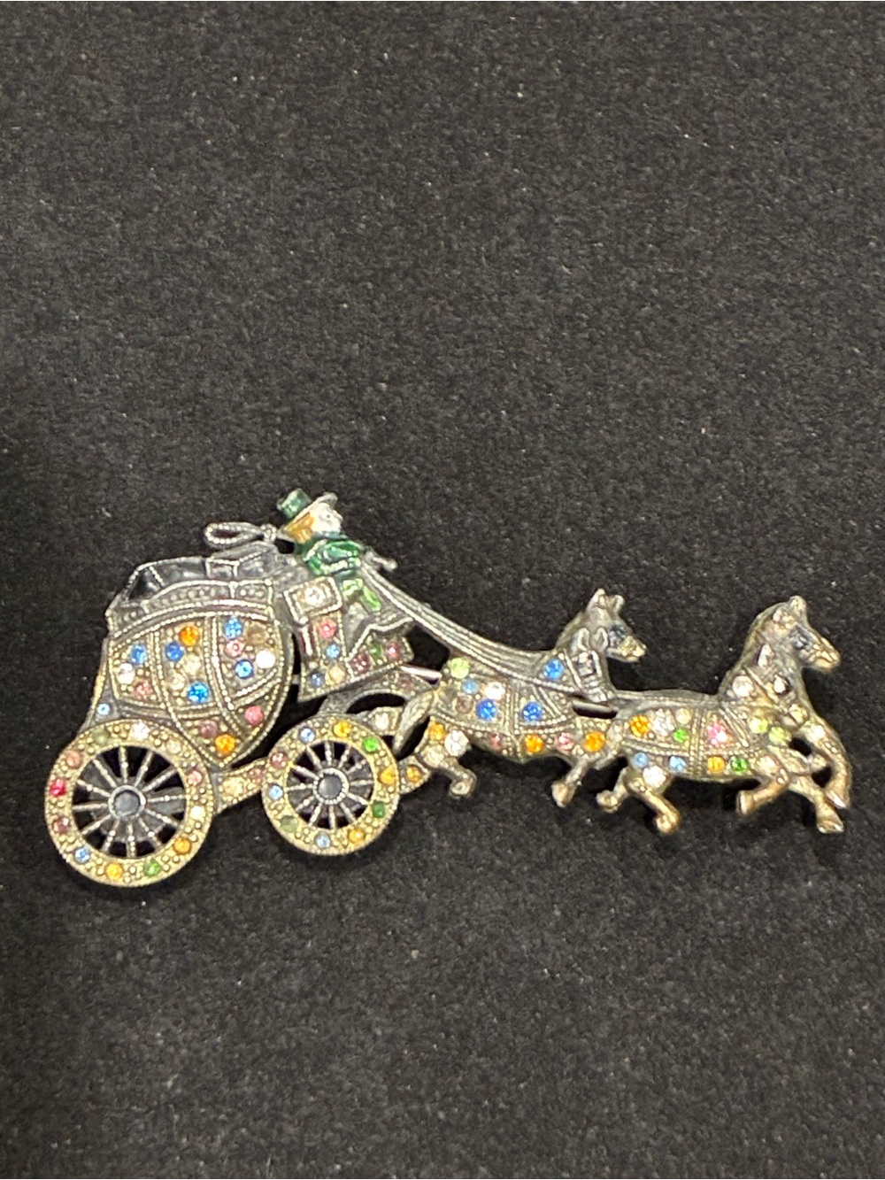 Antique Art Deco Articulated Horse Drawn Carriage Rhinestone Brooch
